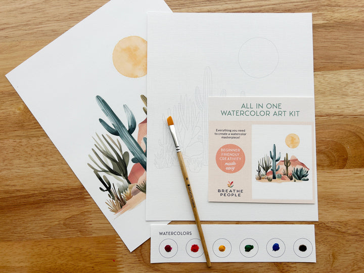 Watercolor art kit with cards and a brush
