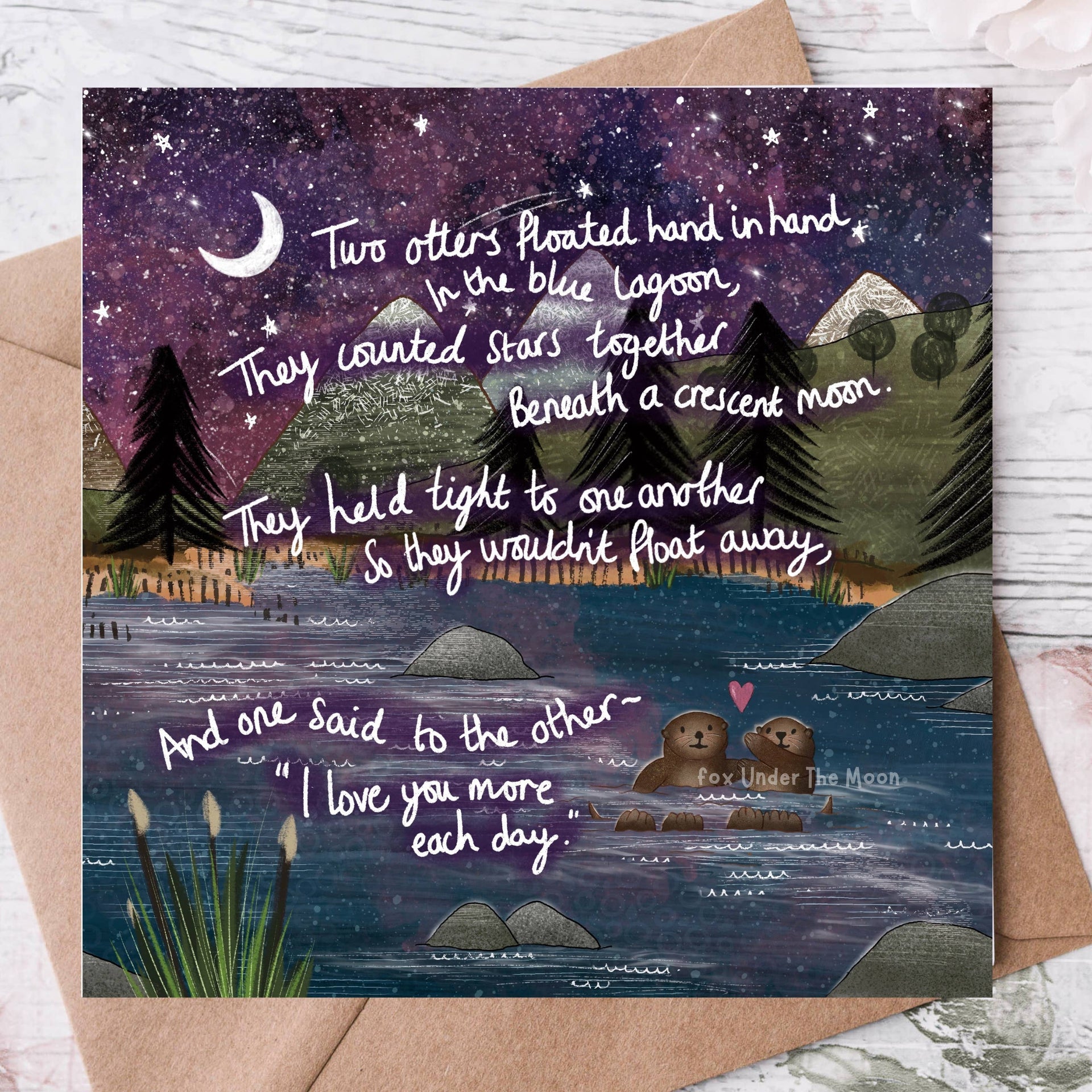 Fox Under The Moon - "Hand In Hand" Wedding / Anniversary Card: Individual cello wrapping