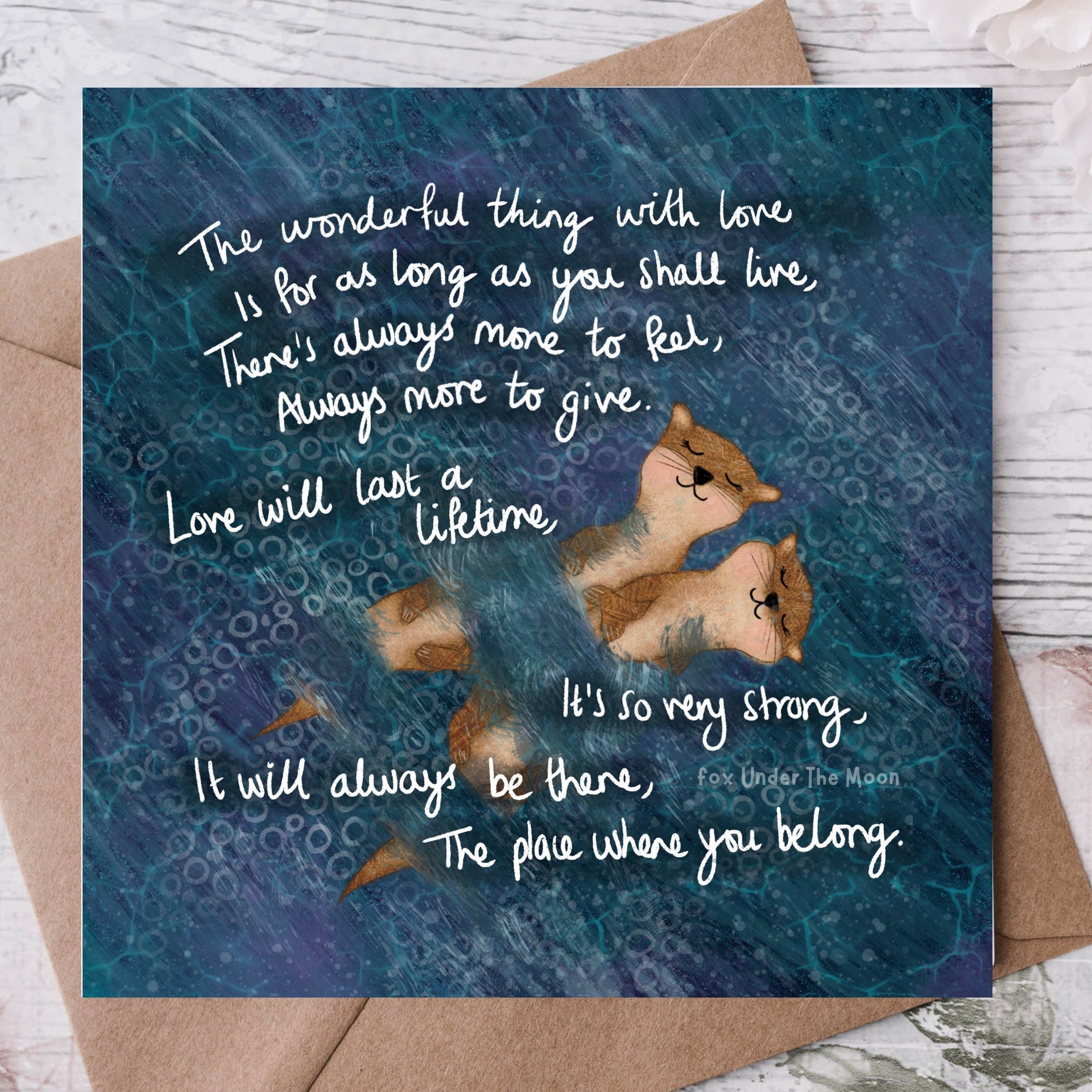 Fox Under The Moon - "Love" Wedding, Anniversary & Relationship Card: Individual cello wrapping