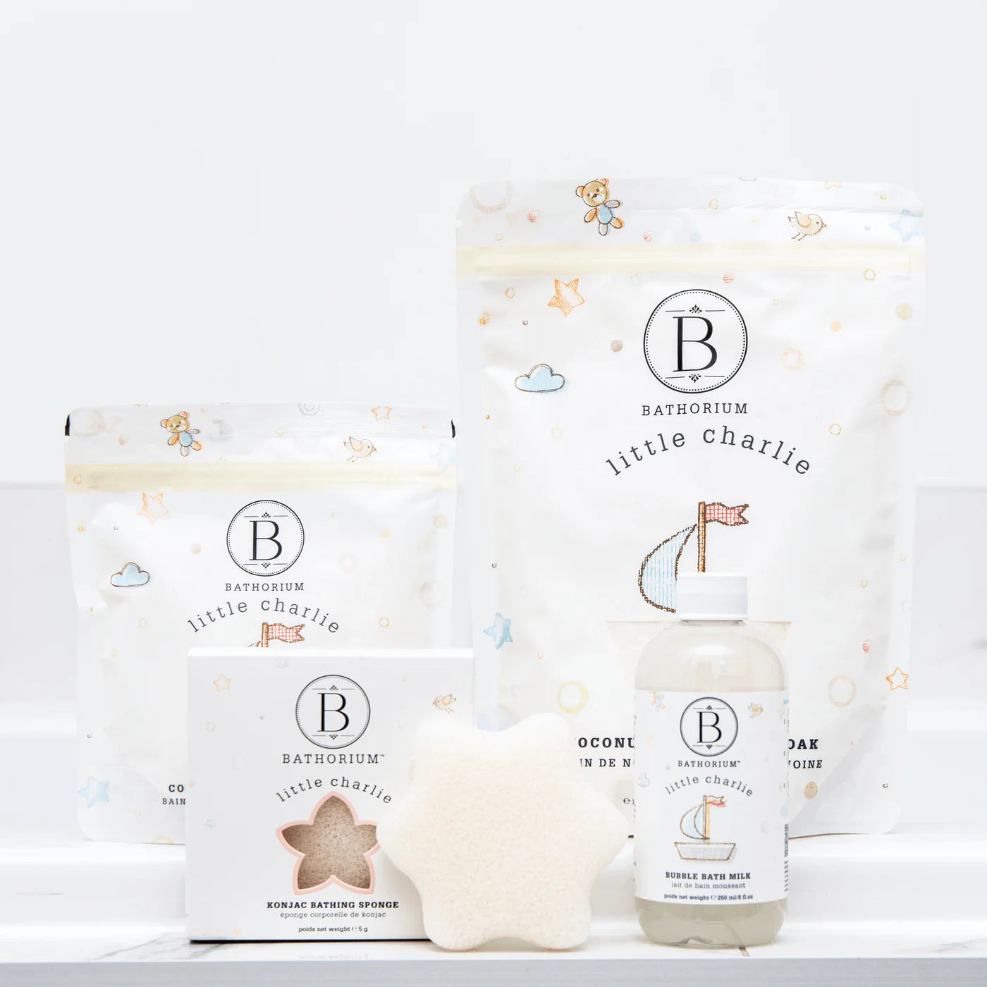 Bathorium baby product set with packaging