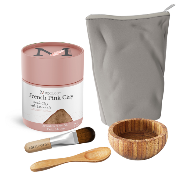 Mudology French Pink Clay product set with a pink container