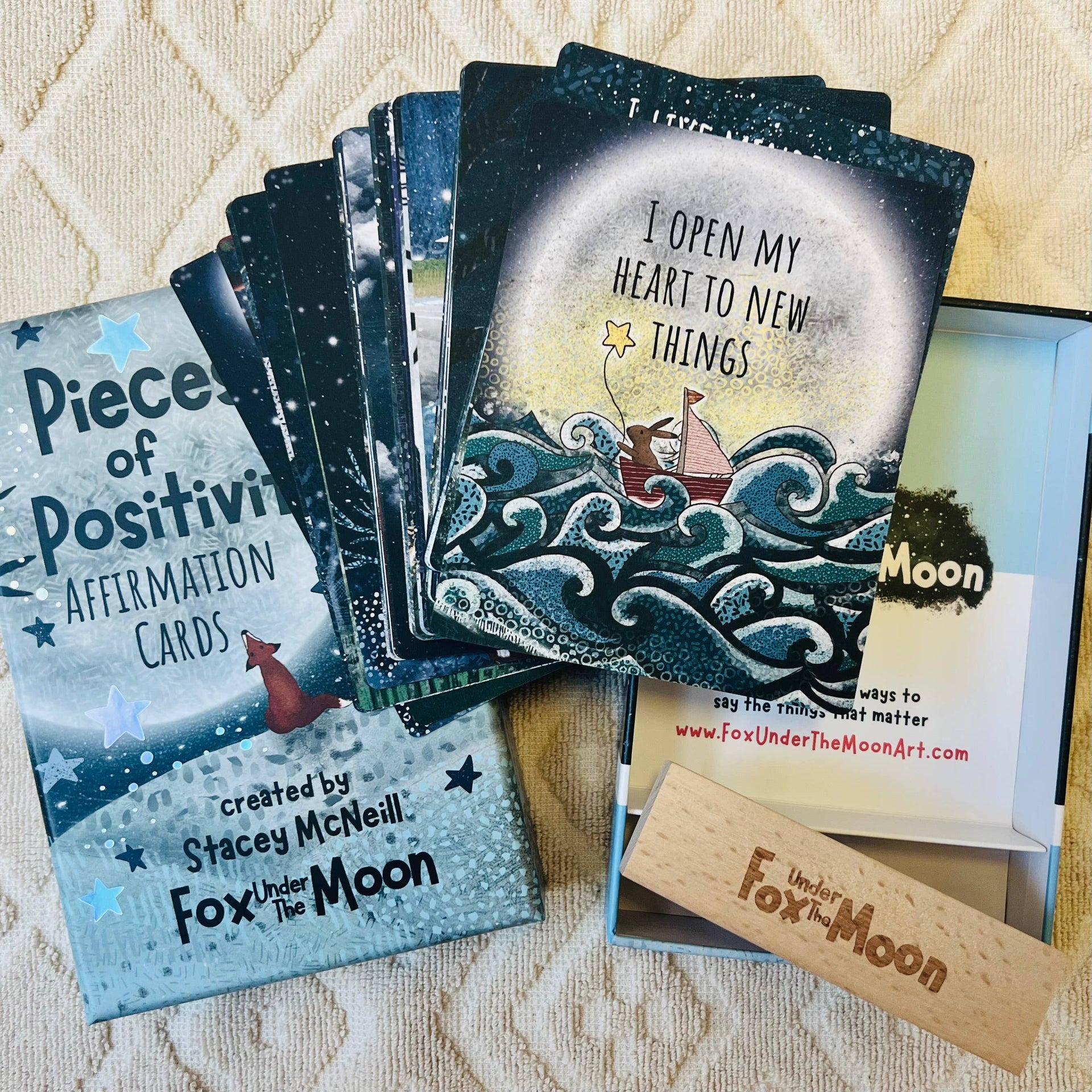Fox Under The Moon - Positive Affirmation Cards - set of 54 + Wooden Stand