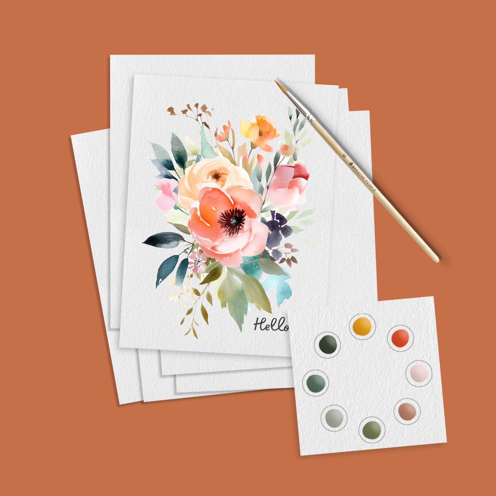 Floral painting set with paintbrush and color chart