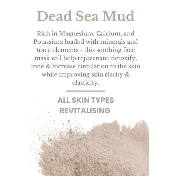 Dead Sea Mud with text about its benefits and uses