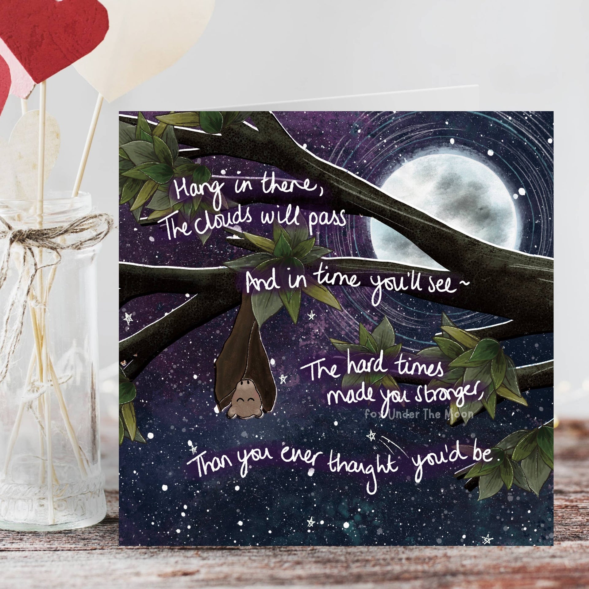Fox Under The Moon - 'Hang In There' - Greeting Card by Fox Under The Moon: Individual cello wrapping