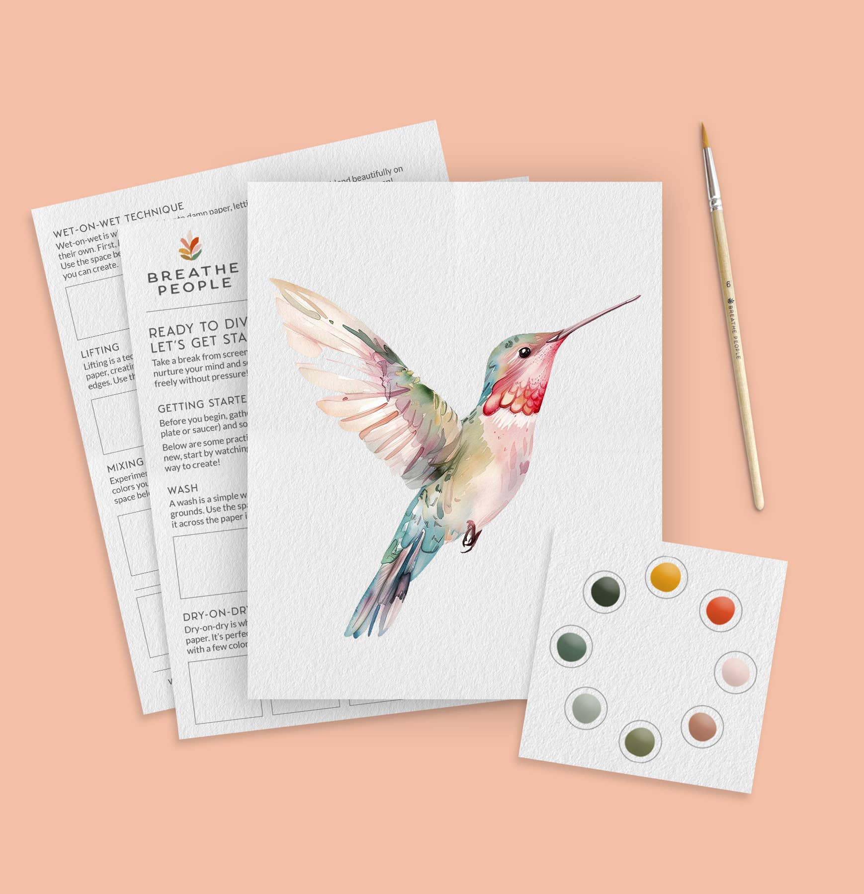 Artistic depiction of a hummingbird on a painting paper