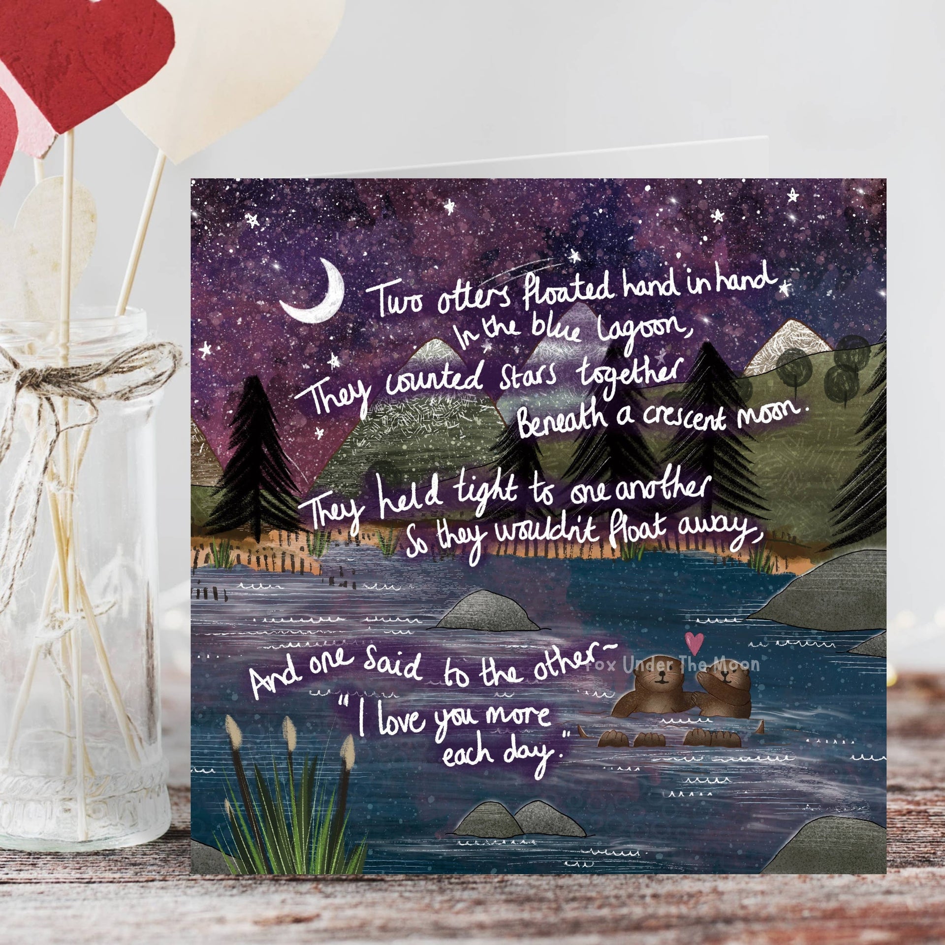 Fox Under The Moon - "Hand In Hand" Wedding / Anniversary Card: Individual cello wrapping