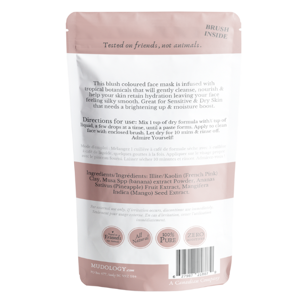 Mudology face mask packaging with text