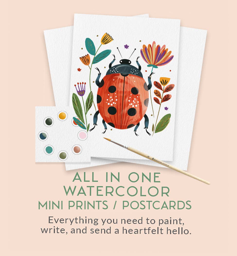 Set of watercolor mini prints/postcards with a ladybug design
