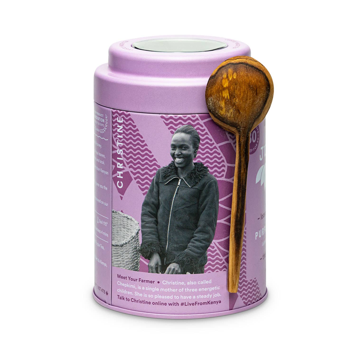 JusTea (No Import Fees to USA) - Purple Jasmine Tin with Spoon -Organic Fair-Trade Purple Tea