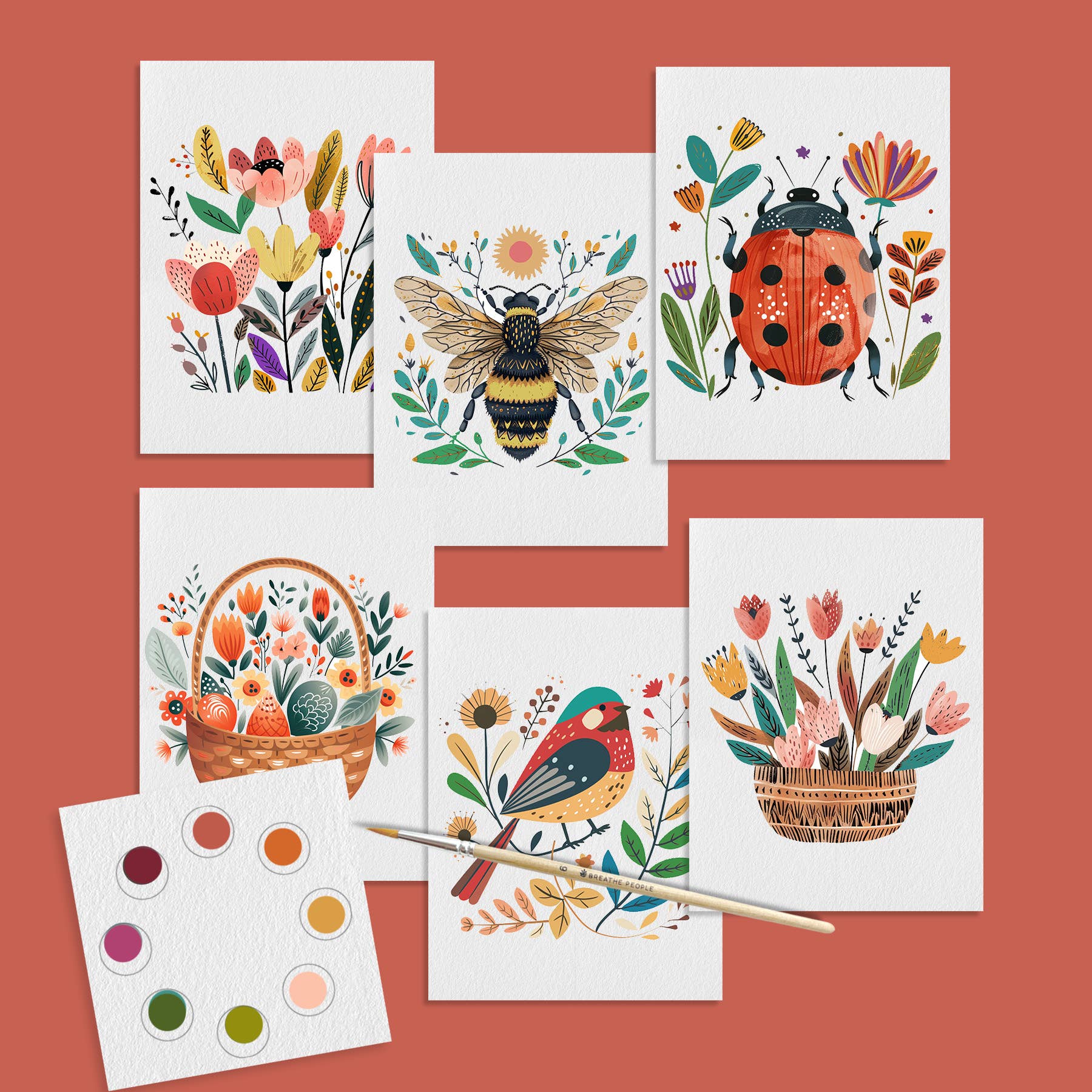 Set of illustrated cards with nature-themed designs