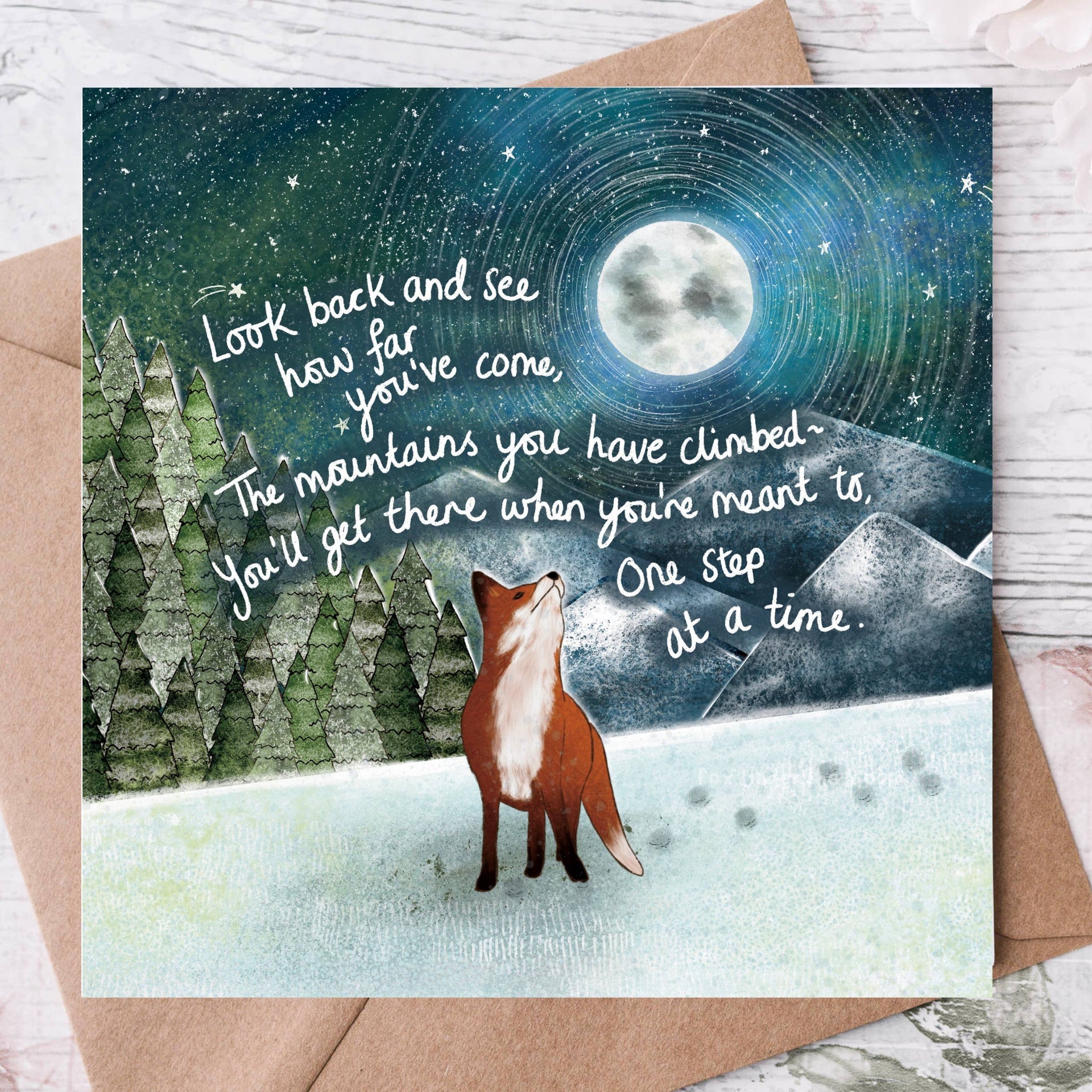 Fox Under The Moon - 'Mountains' - Greeting Card by Fox Under The Moon: Individual cello wrapping