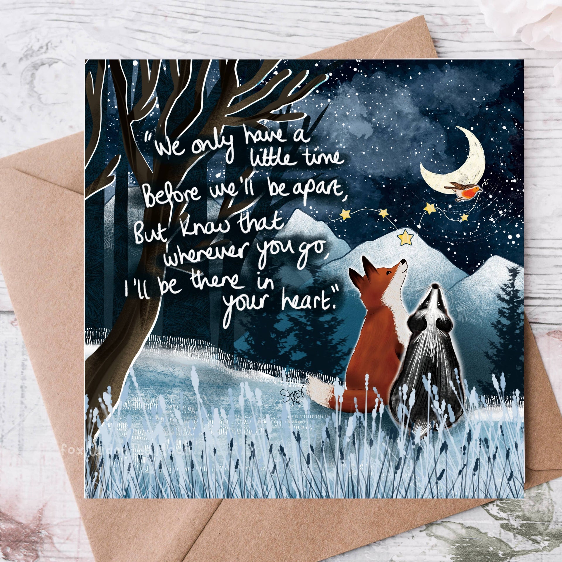 Fox Under The Moon - 'A Little Time' - Greeting Card From Fox Under The Moon: Individual cello wrapping