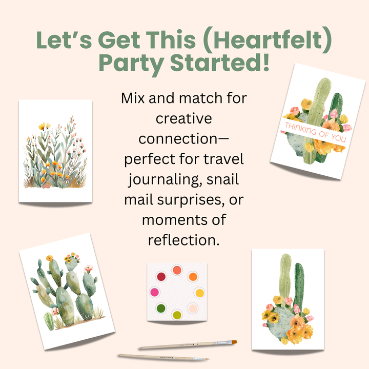 Set of greeting cards with cactus and floral designs