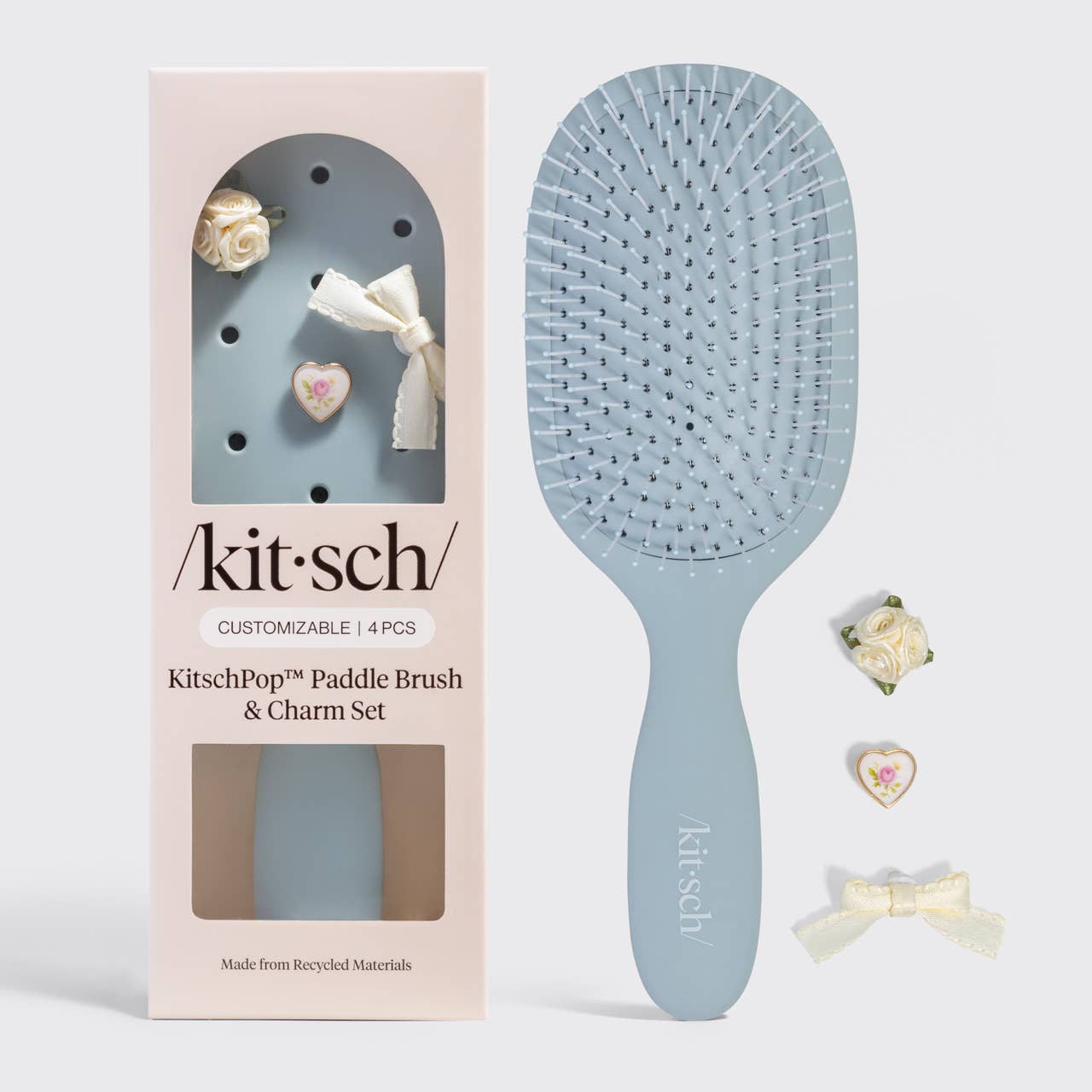 KitschPop™ Paddle Brush & Charm Set | Haze Blue