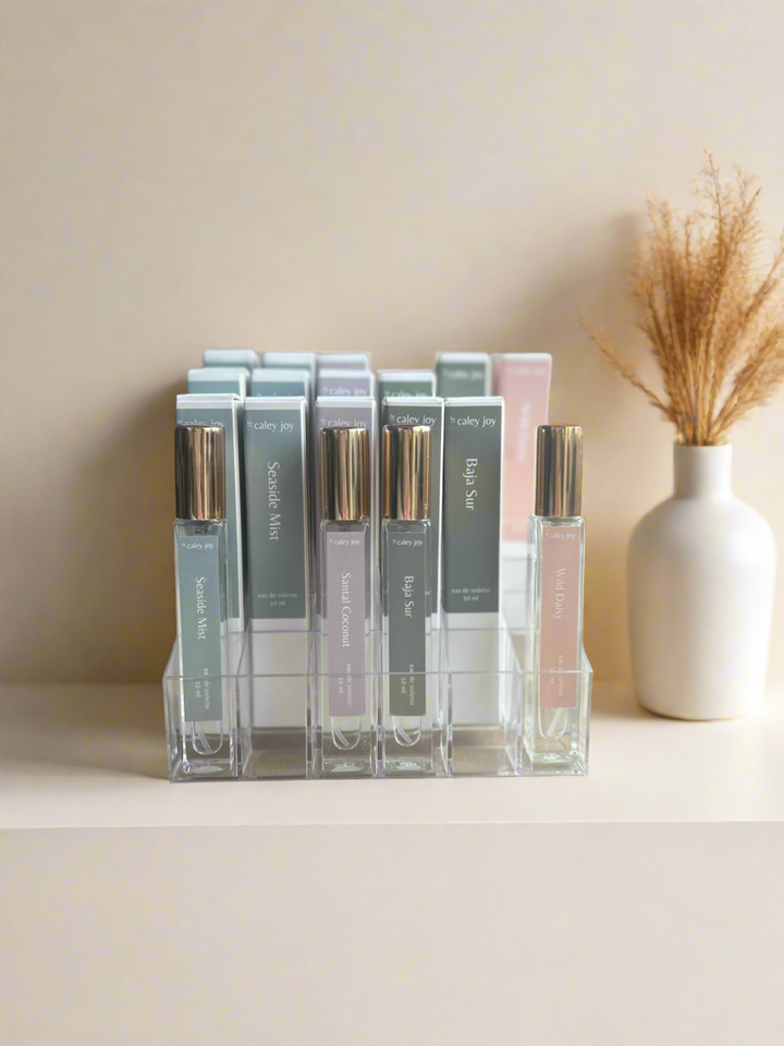 Set of perfume bottles on a shelf