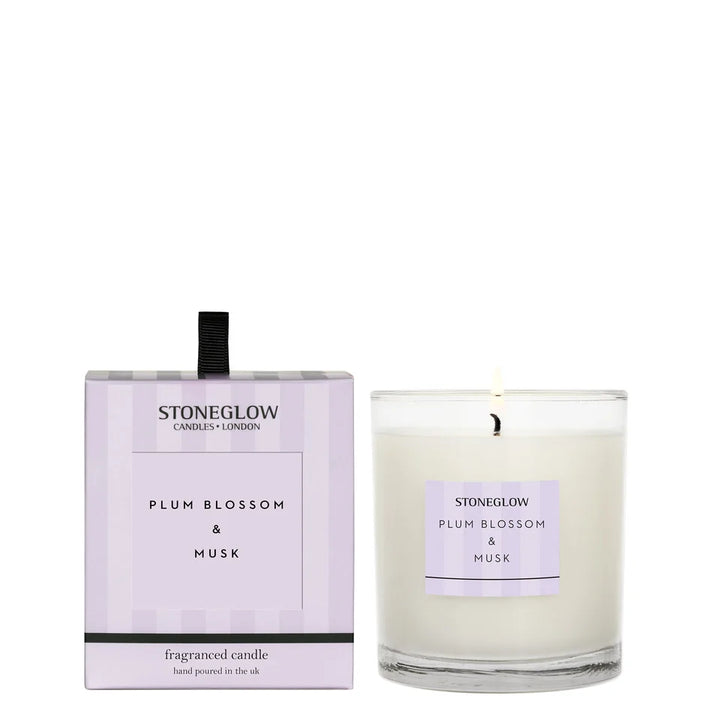 Stoneglow Plum Blossom & Musk candle and packaging